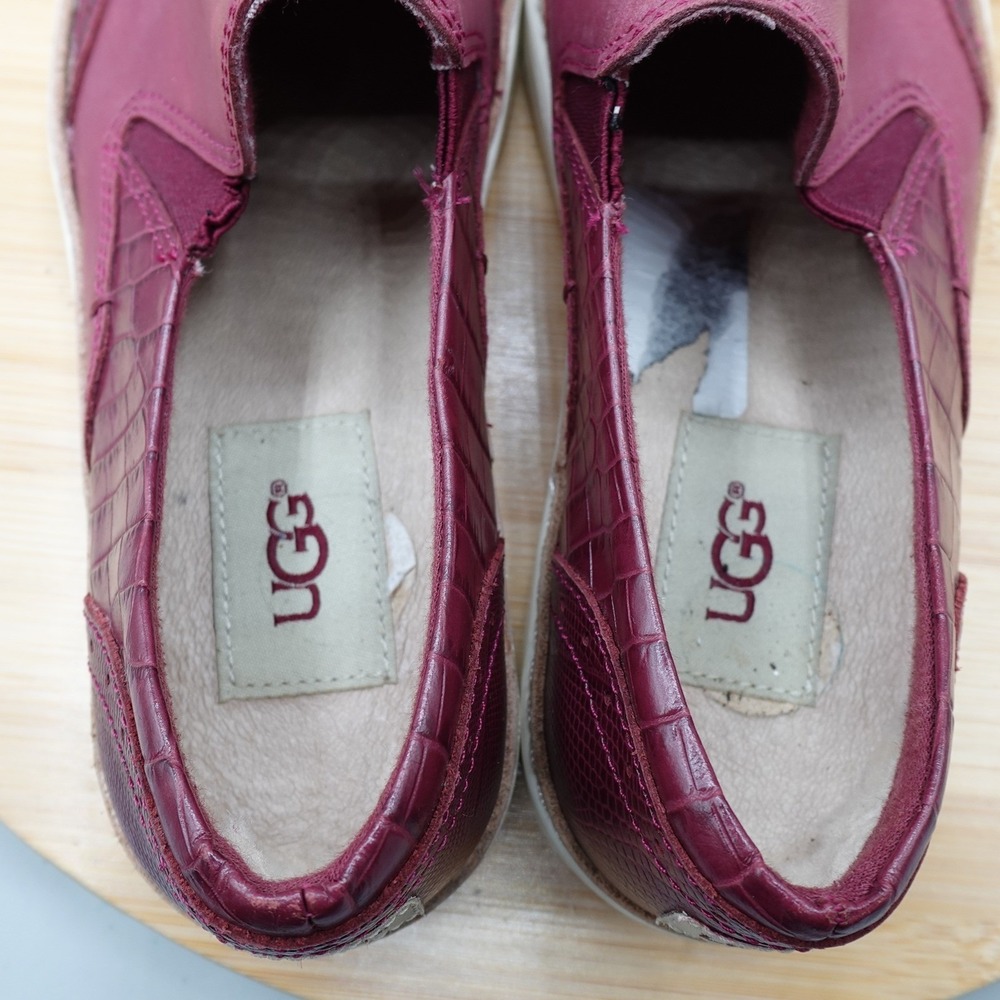 UGG Loafers Shoes Women 6 Crimson Embossed Leather Slip On Sneakers 1013362 - Picture 7 of 9
